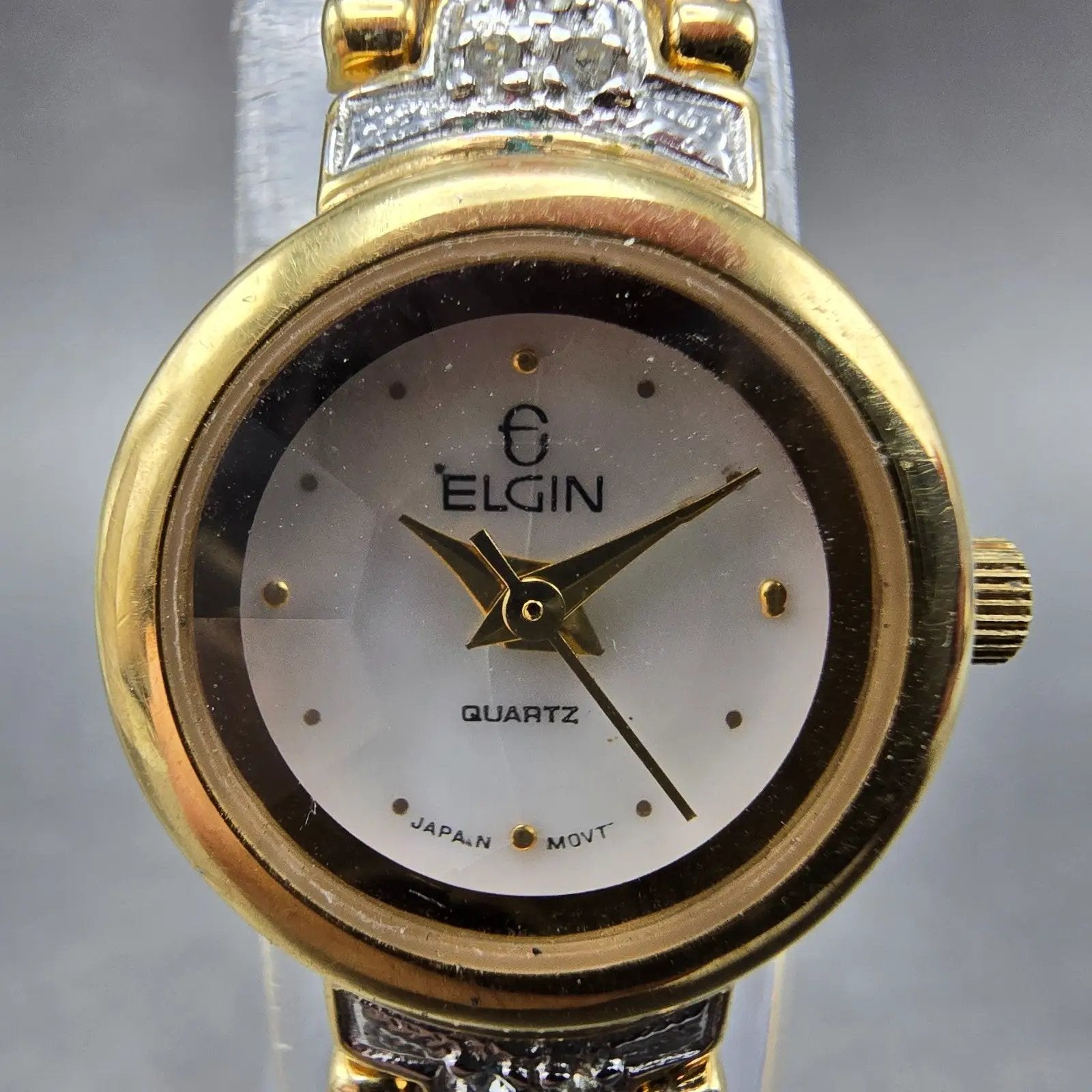 Elgin Watch Women 19mm MOP Dial Gold Tone Round EL764-017 New Battery1