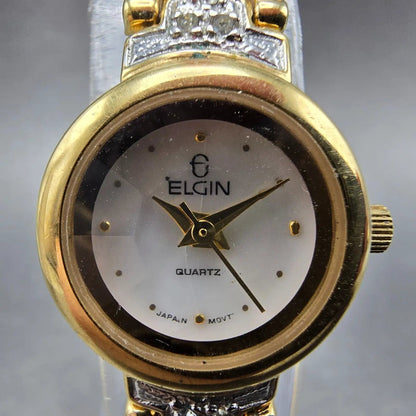 Elgin Watch Women 19mm MOP Dial Gold Tone Round EL764-017 New Battery1