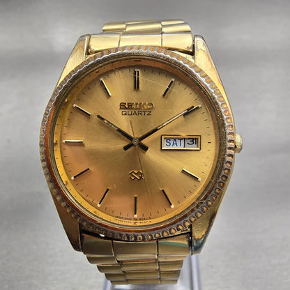 Seiko President Watch Men 36mm Gold Dial Gold Tone Daydate 5H23-8029 New Battery0