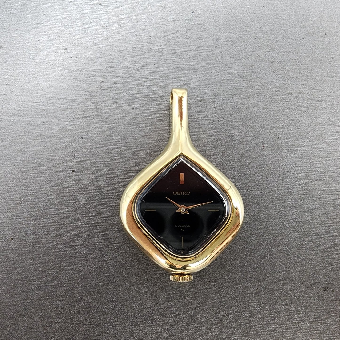 Seiko Pendant Watch Women 25mm Black Dial Gold Plated 117980 Manual Wind Runs0