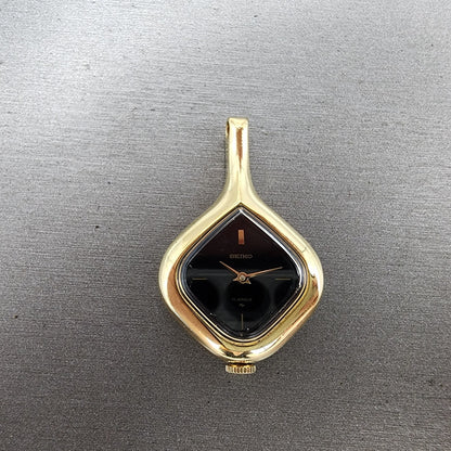 Seiko Pendant Watch Women 25mm Black Dial Gold Plated 117980 Manual Wind Runs0