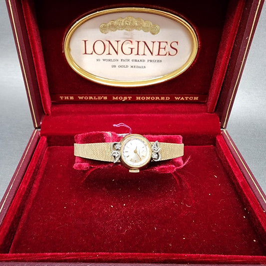 Longines Watch Women 17mm Silver Dial Gold Tone Diamond Manual Wind Runs NOS0