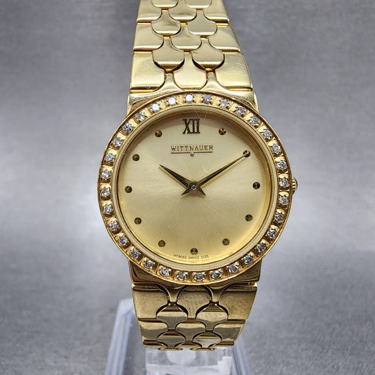 Wittnauer Watch Women25mm Champagne Dial Gold Tone Diamond Bezel Round New Batt0