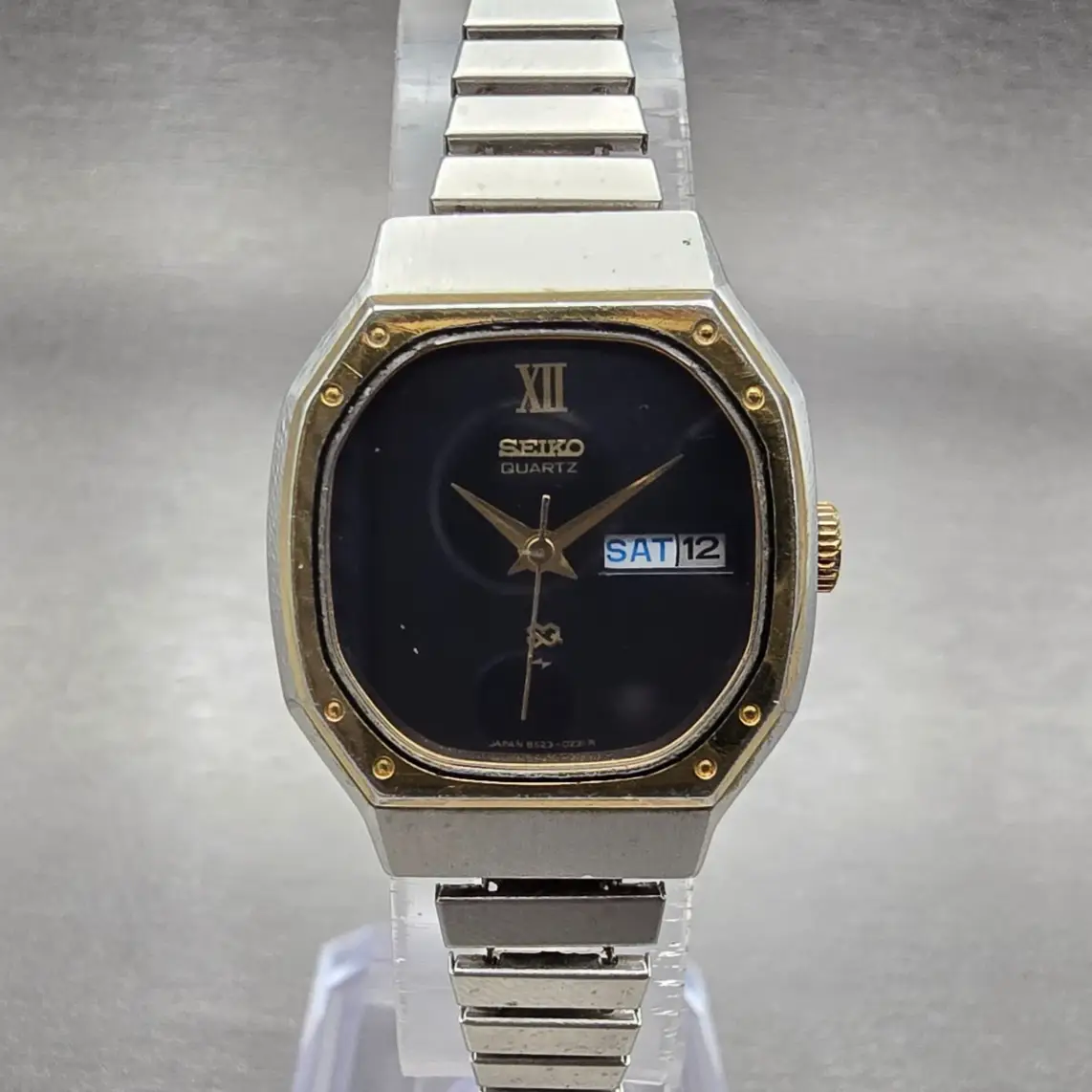 Seiko SQ Watch Women 23mm Black Dial Two Tone Daydate 8523-5060 New Battery VTG0