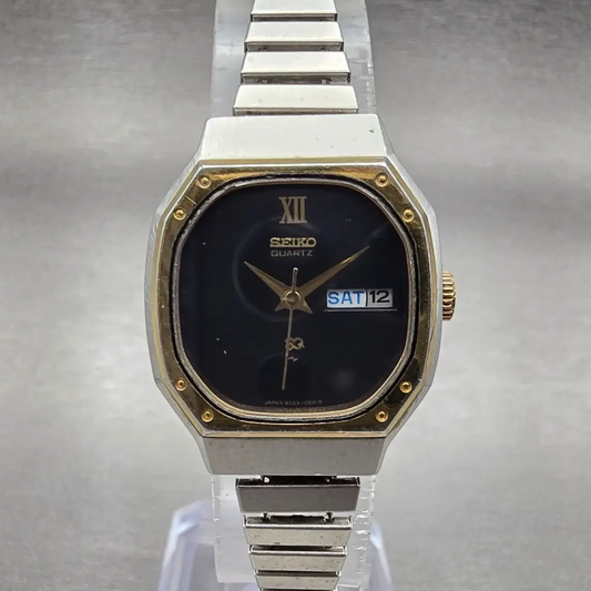Seiko SQ Watch Women 23mm Black Dial Two Tone Daydate 8523-5060 New Battery VTG0