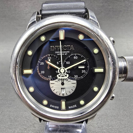 Invicta Russian Diver Chronograph Watch Men 52mm Black Dial Silver Tone New Batt0