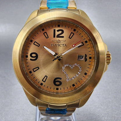 Invicta Angel Watch Women 38mm Gold Dial Gold Tone Date Heart Round New Battery1