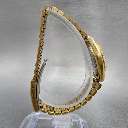 Seiko SQ Watch Women 24mm Gold Dial Gold Tone Daydate 24mm Round New Battery ABC8