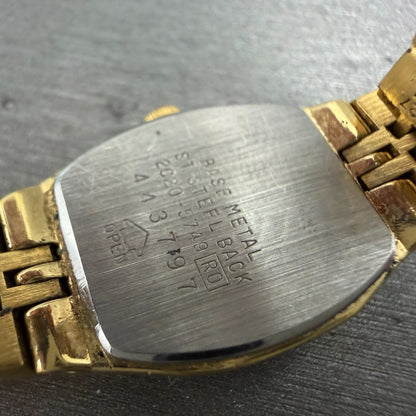 Seiko Watch Women 17mm Champagne Dial Gold Tone Rectangle 2C20-5749 New Battery29