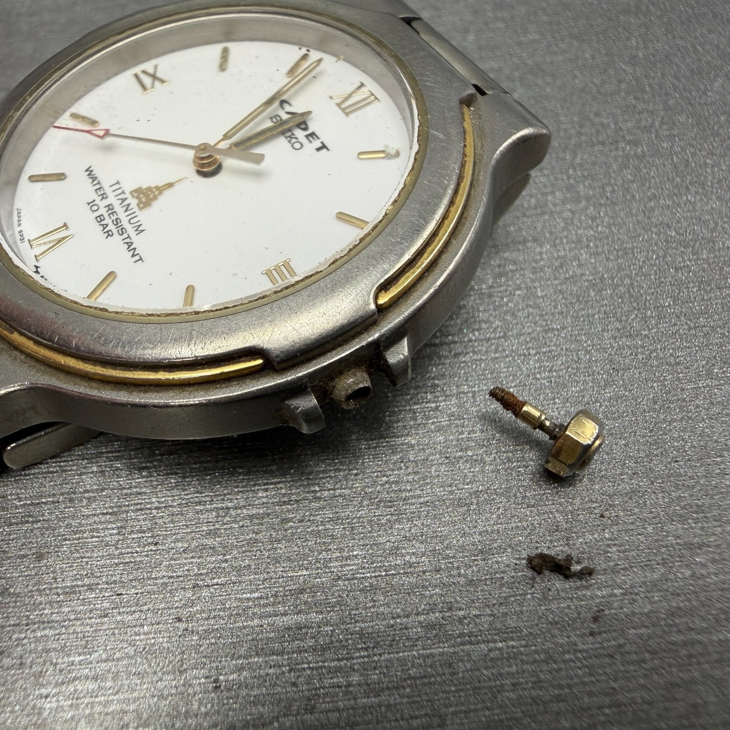 Seiko Cadet Watch Men 35mm White Dial Titanium Tone Round 5p31-6250 PARTS VTG12