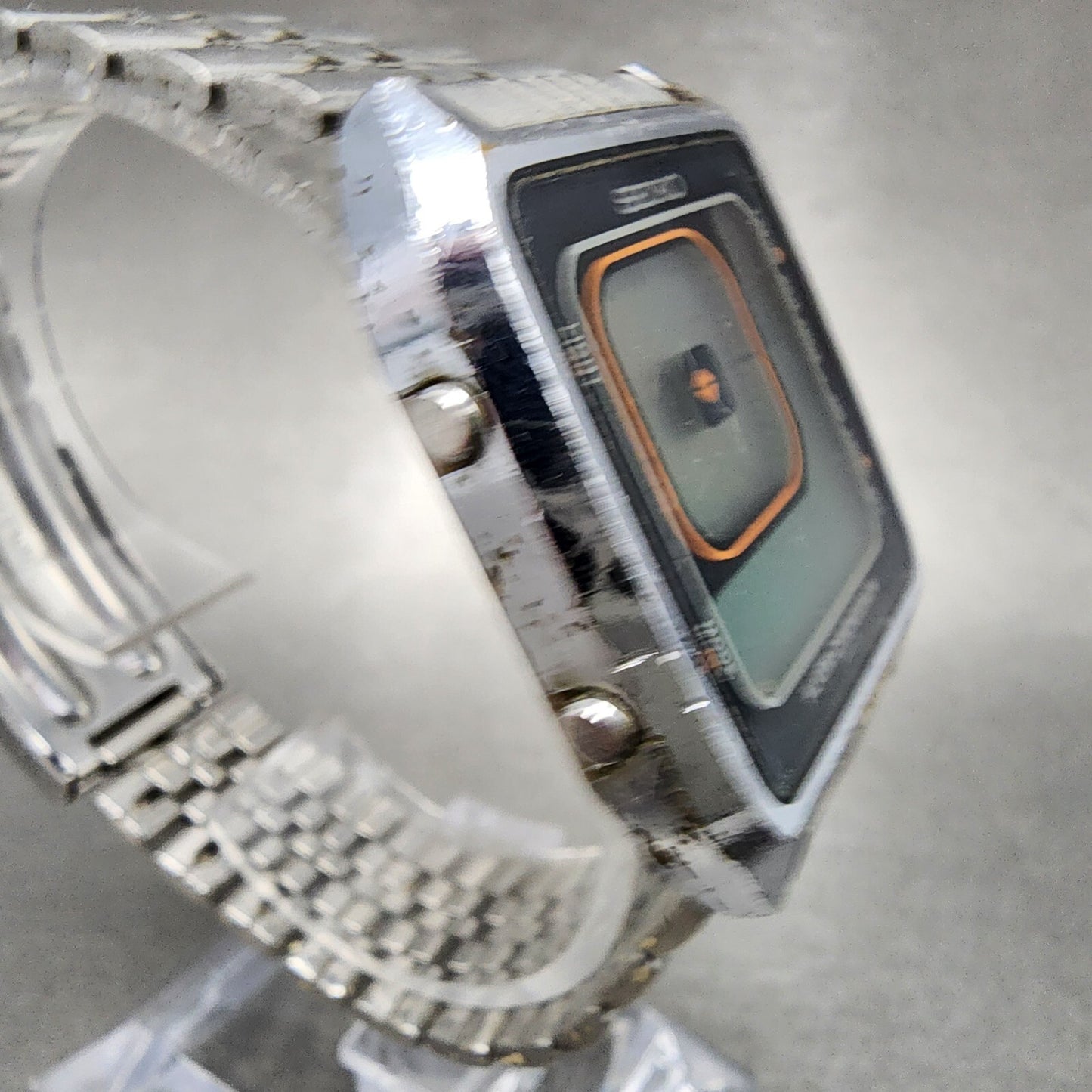 Seiko Digital Watch Men 33mm Alarm Chrono Steel Rectangle G757-4050 PARTS