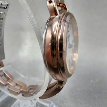 Citizen Wicca Watch Women 25mm White Dial Rose Gold Tone Date Round Atomic Runs4