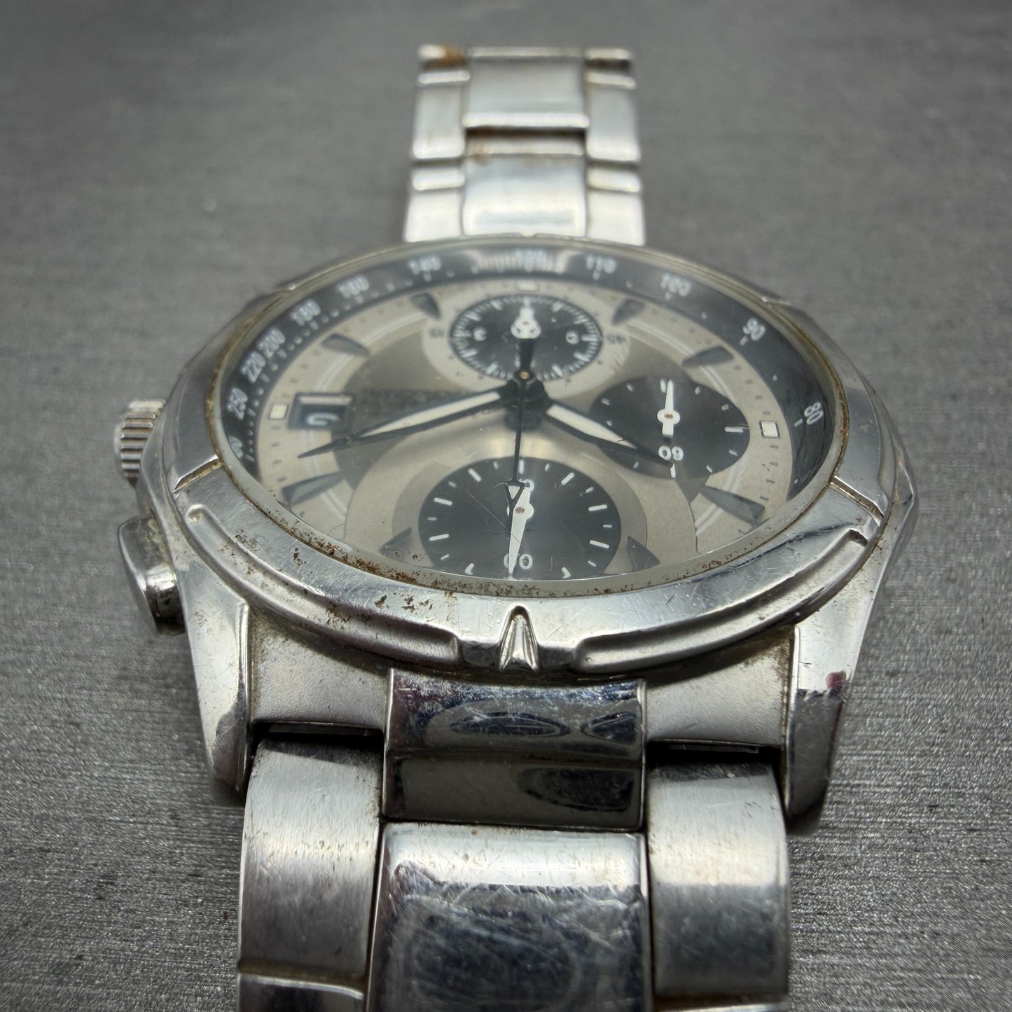 Seiko Wired Chronograph Watch Men 40mm Silver Dial Silver Tone Date BROKEN BAND4