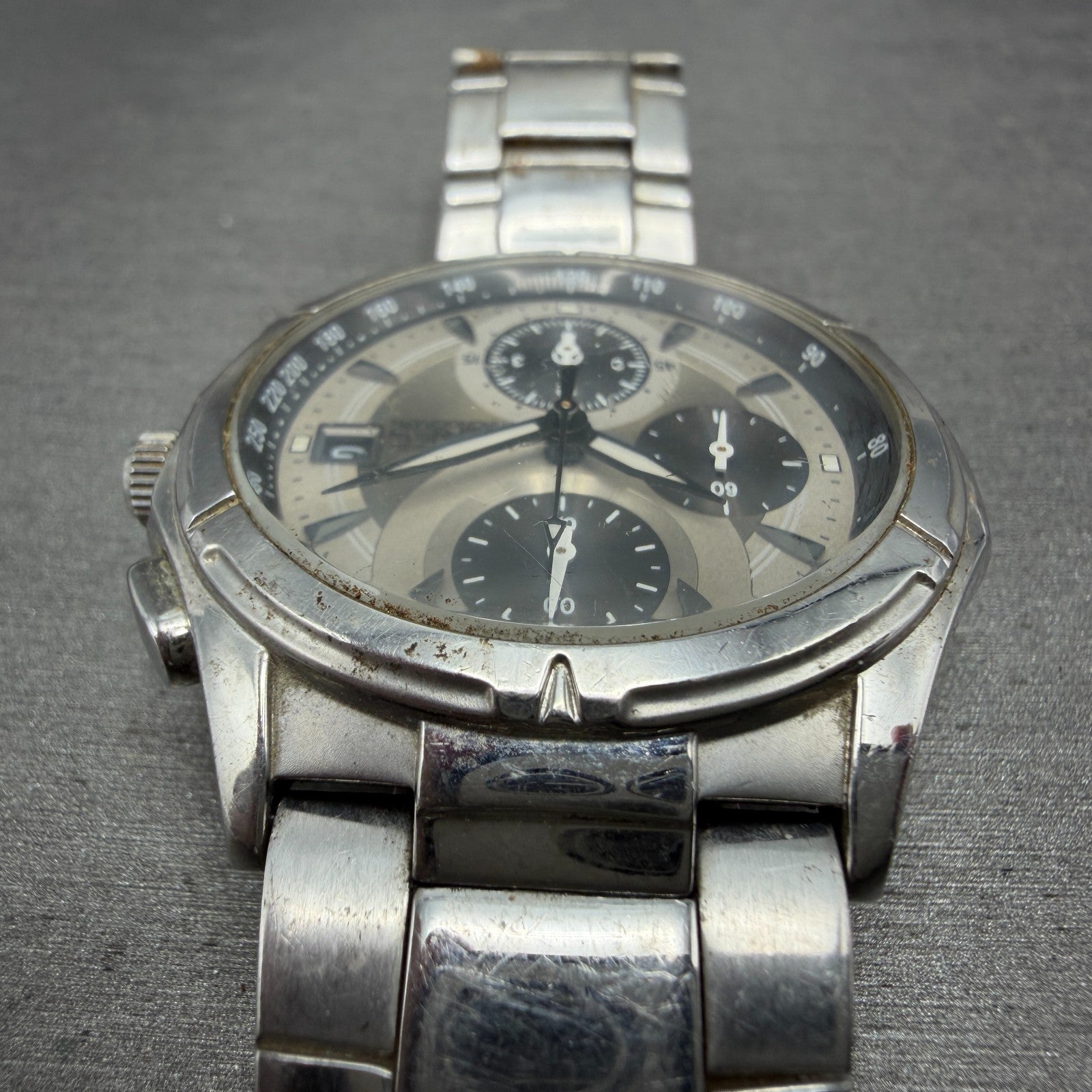 Seiko Wired Chronograph Watch Men 40mm Silver Dial Silver Tone Date BROKEN BAND4