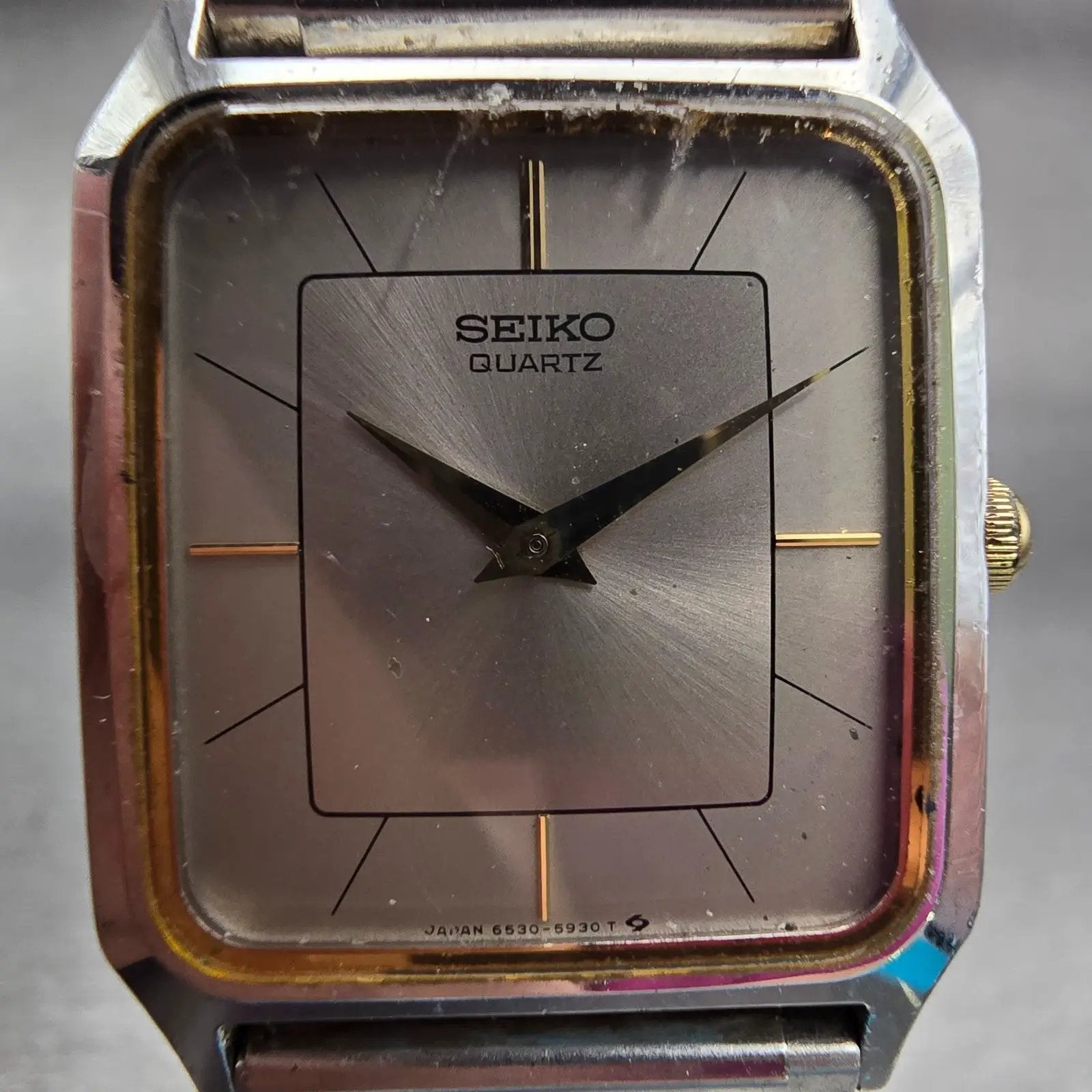 Seiko Watch Men 25mm Silver Dial Silver Tone Rectangle 6530-5510 New Battery VTG1