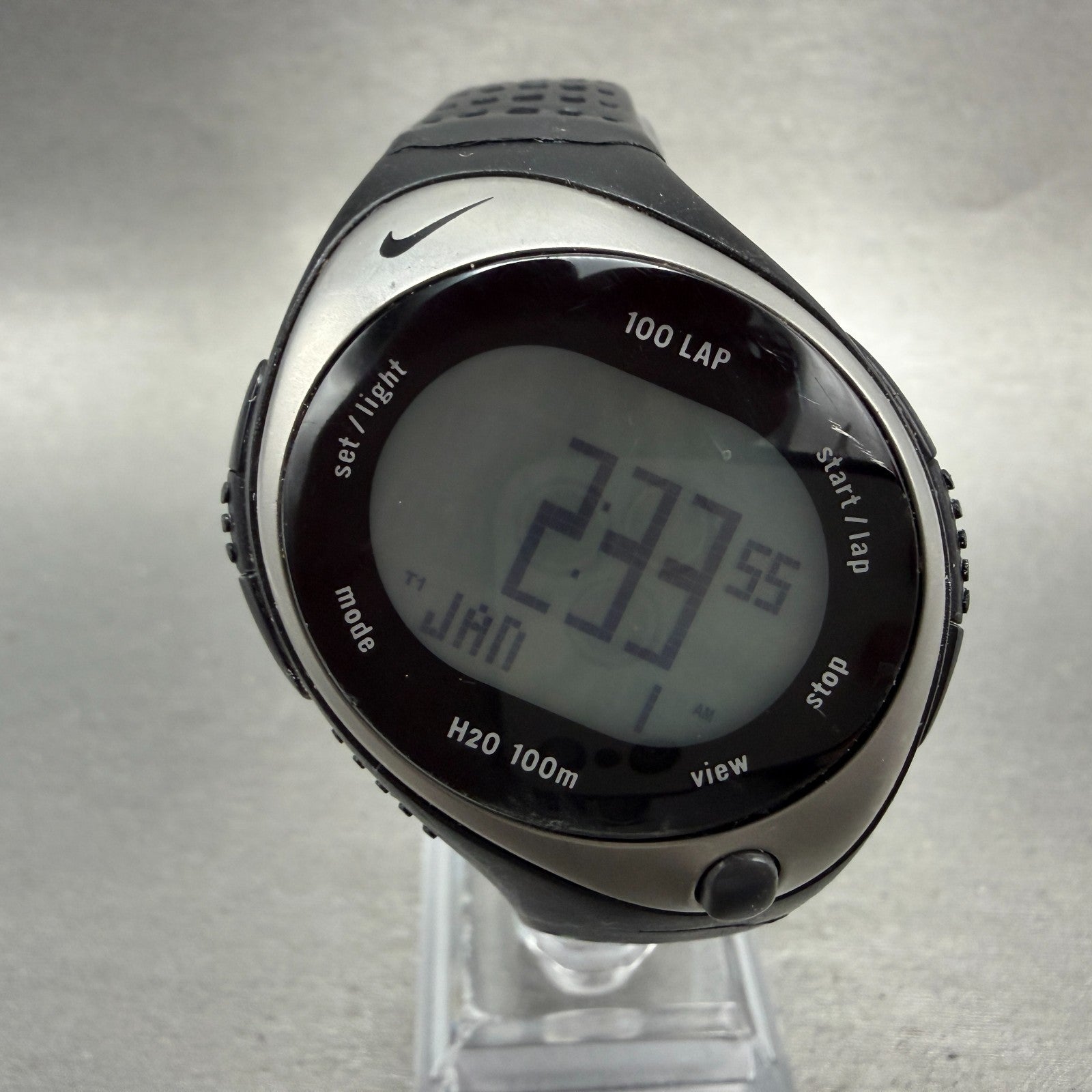 Nike Triax Bowerman Watch Women 42mm Black Silver Chronograph New Battery0