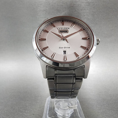 Citizen EcoDrive Watch Men 40mm White Dial Steel Daydate Round AW010051A6