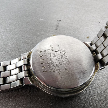 Seiko Watch Women 24mm White Dial Two Tone Date Round 7N826B29 New Battery9
