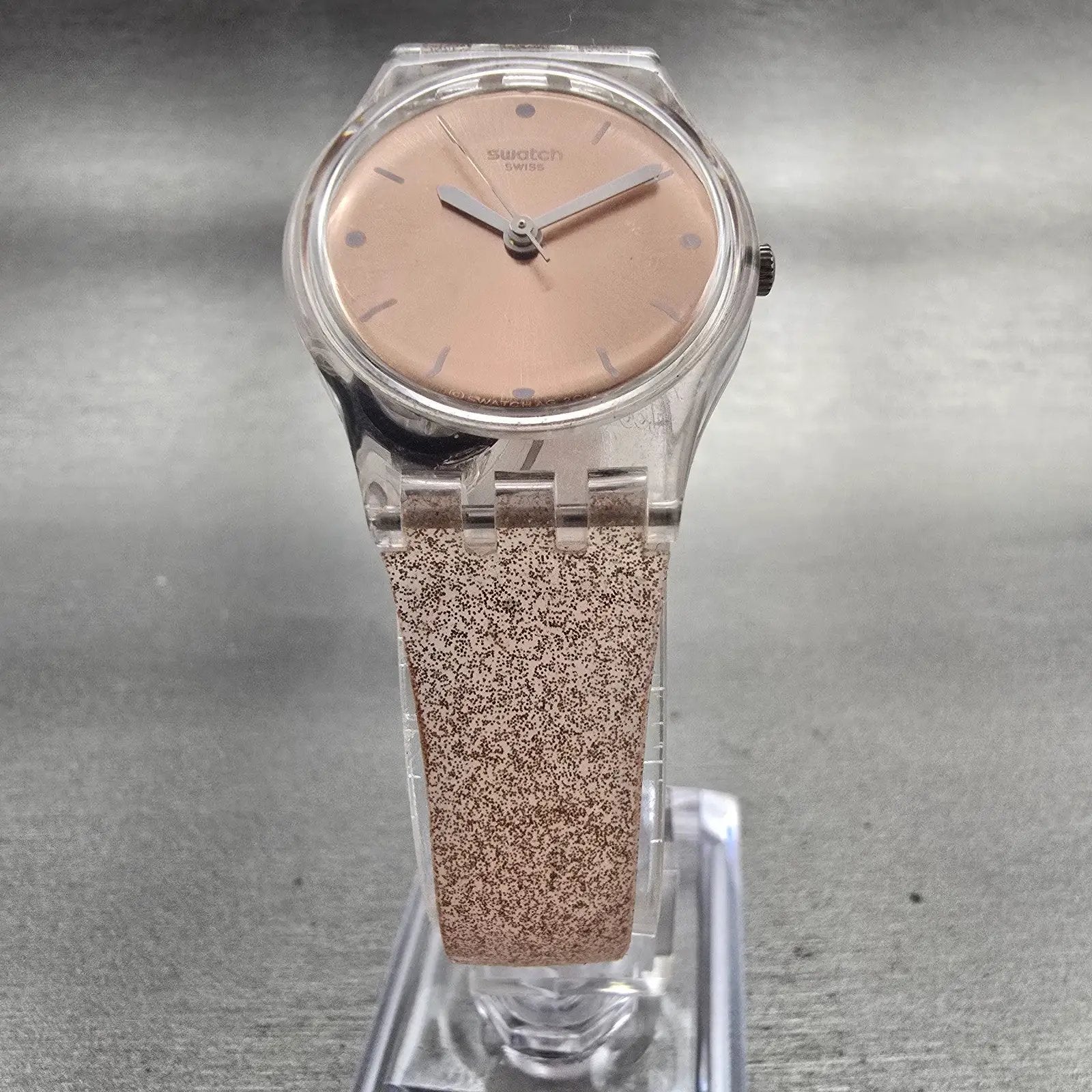Swatch PINKINDESCENT TOO Watch Women Rose Gold Dial Clear Case LK354D New Batt5