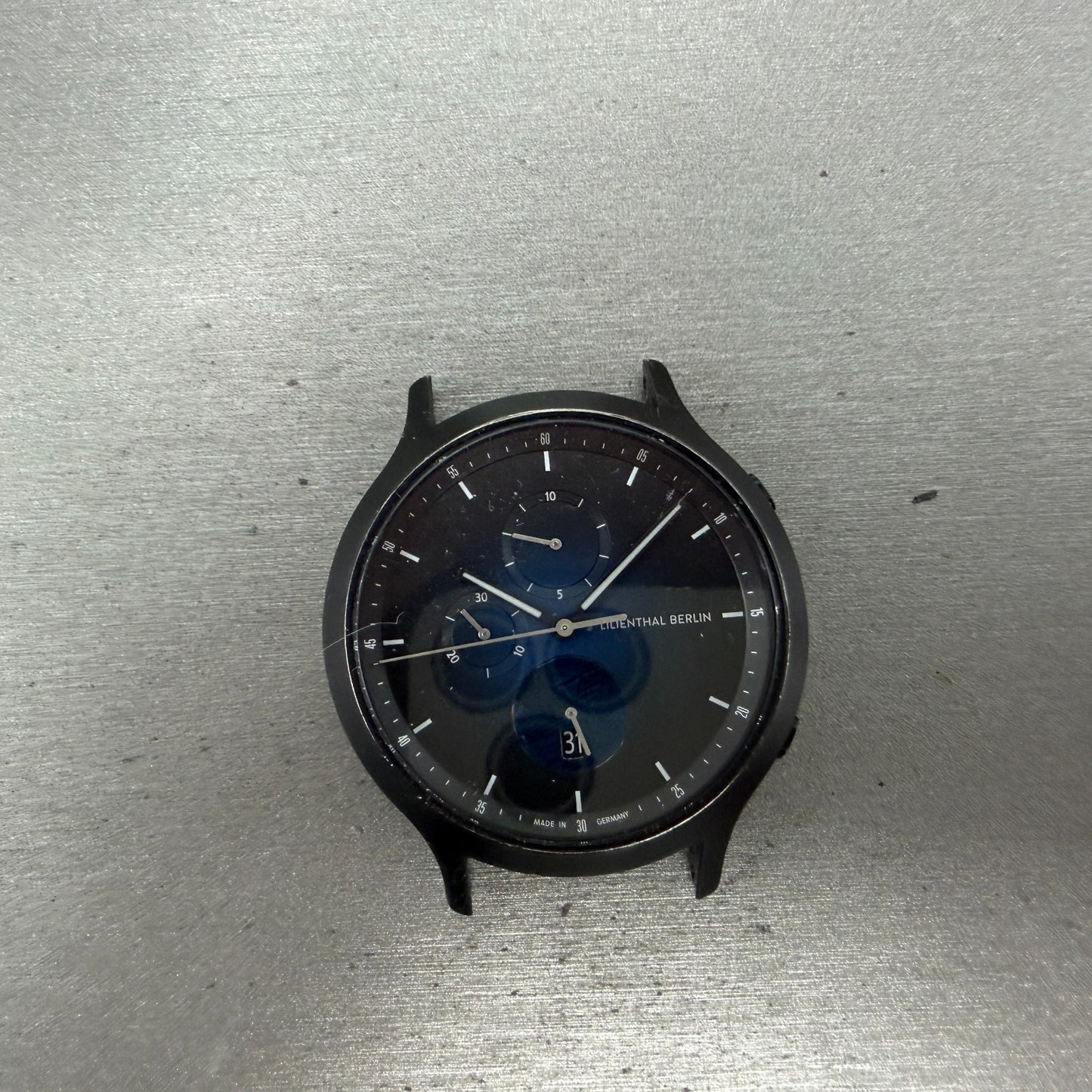 Lilienthal Berlin Chronograph Watch Men 42mm Black Dial Black Meteorite PARTS0