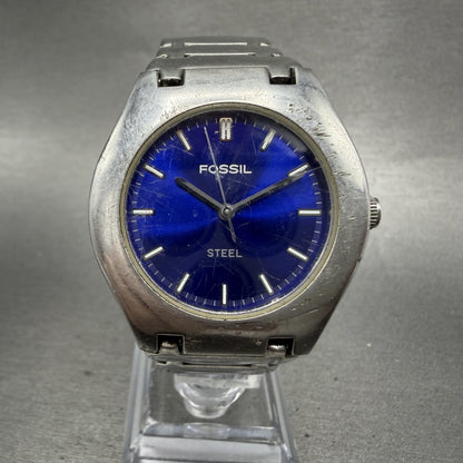 Fossil Steel Watch Men 36mm Blue Dial Silver Tone Round FS2541 New Battery0