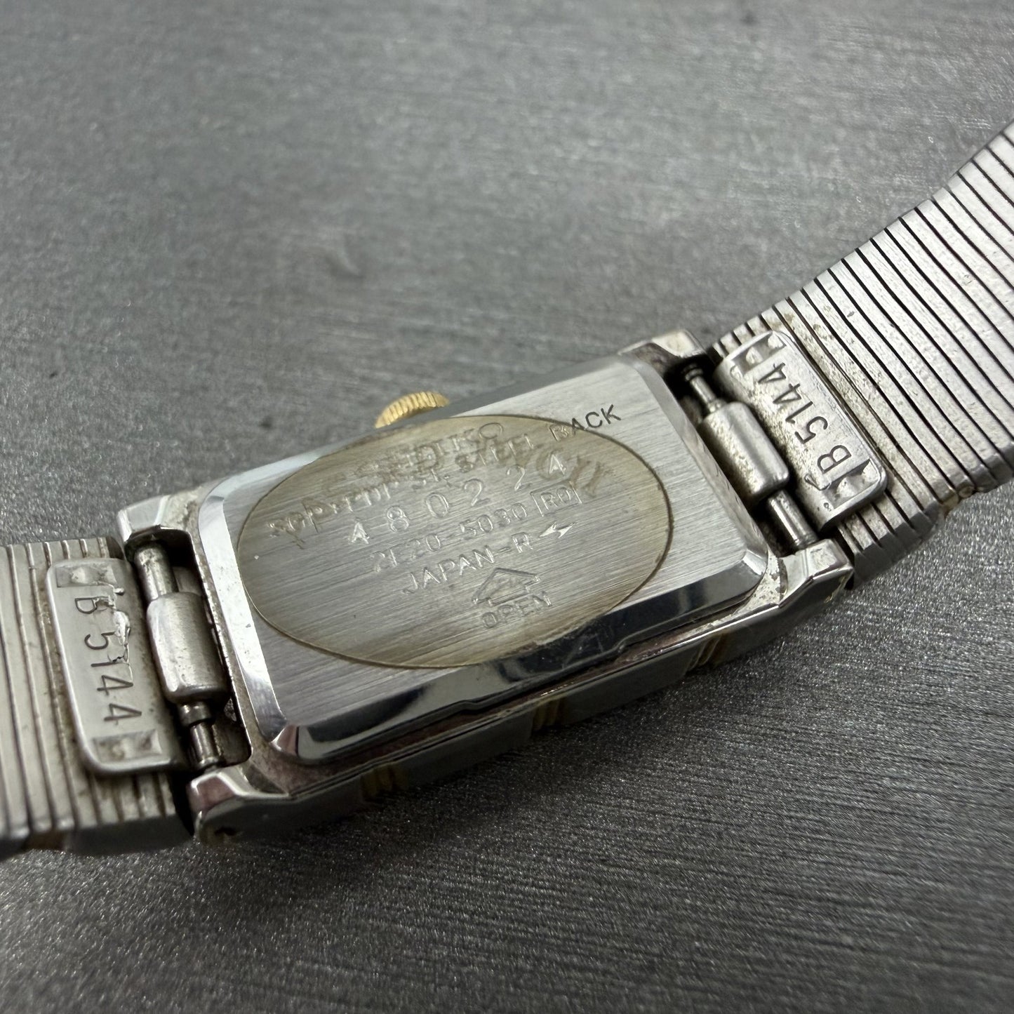 Seiko Watch Women 14mm Silver Dial Two Tone Rectangle 2E20-7259 New Battery9