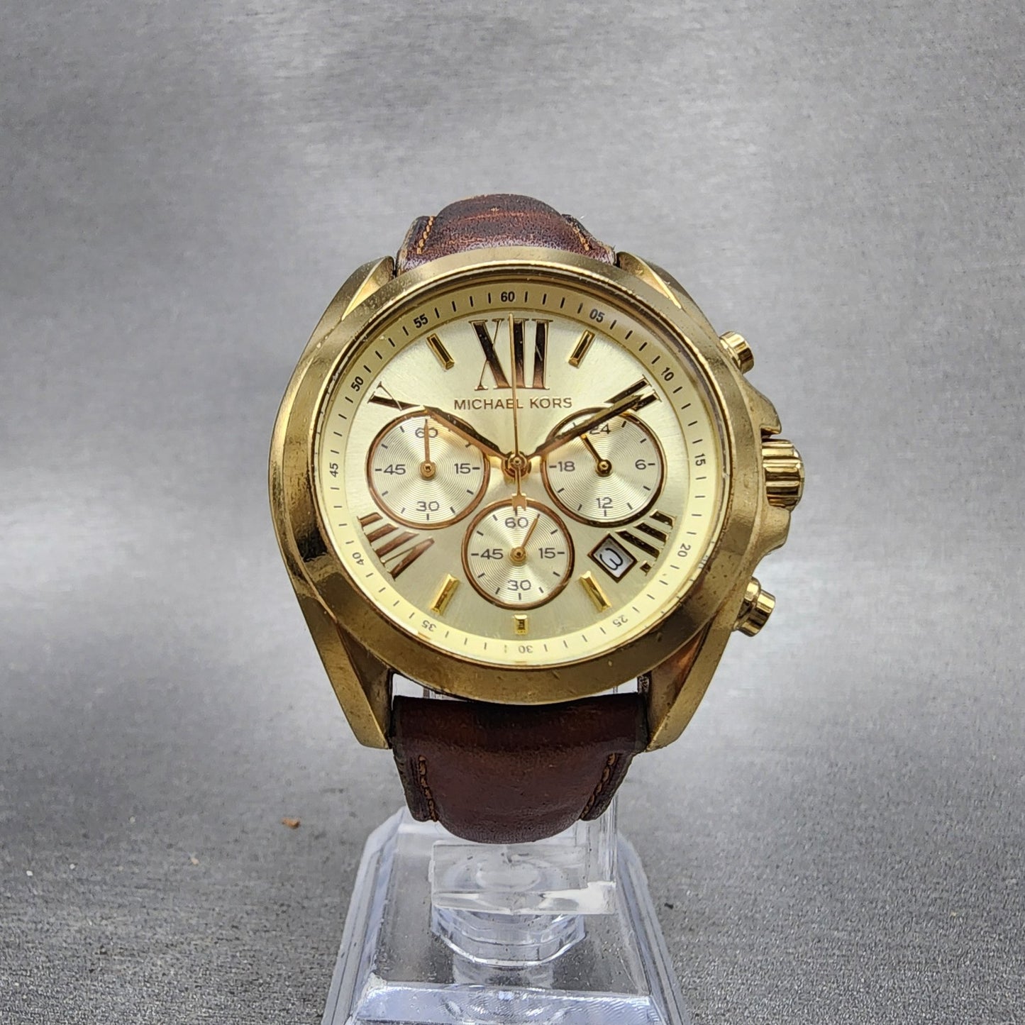 Michael kors Bradshaw Watch Women 36mm Champagne Dial Gold Tone Date New Battery5