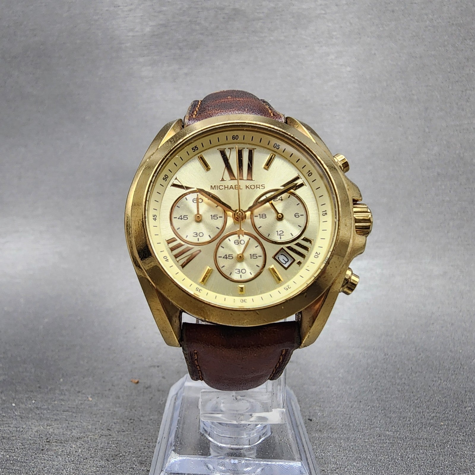 Michael kors Bradshaw Watch Women 36mm Champagne Dial Gold Tone Date New Battery5
