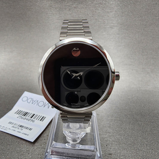 Movado Muesem Automatic Watch Women 32mm Black Dial Steel Date Round 0607678