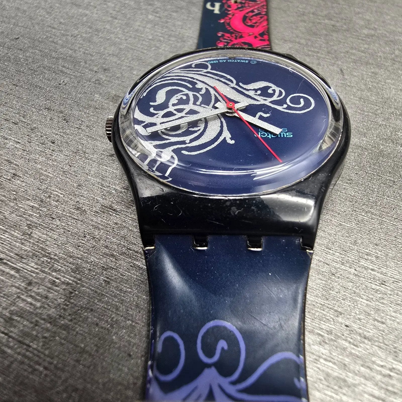 Swatch Tristan Mens Watch 34mm Blue Dial Black Tone Round GB135 New Battery8