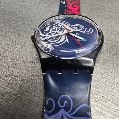 Swatch Tristan Mens Watch 34mm Blue Dial Black Tone Round GB135 New Battery8