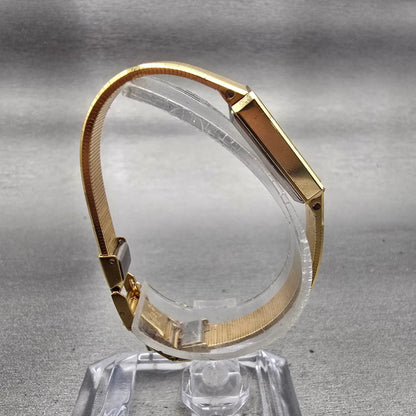 Seiko Watch Women 13mm Gold Dial Gold Tone Rectangle 1320-5780 New Battery VTG8