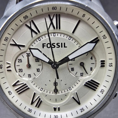 Fossil Chronograph Watch Men 38mm Cream Dial Silver Tone FS4839 New Battery1