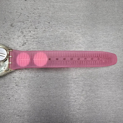 Swatch Pink Candy Watch Women 34mm White Dial Clear Case Round GE177 New Battery14