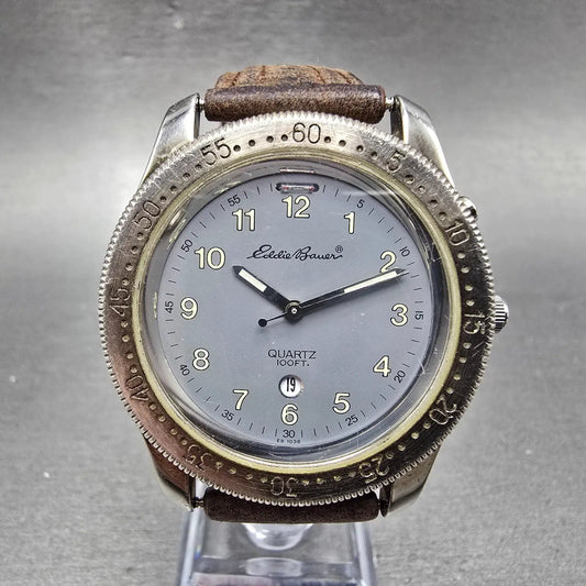 Eddie Bauer Watch Men 38mm Gray Dial Silver Tone Date Backlight Round New batt0
