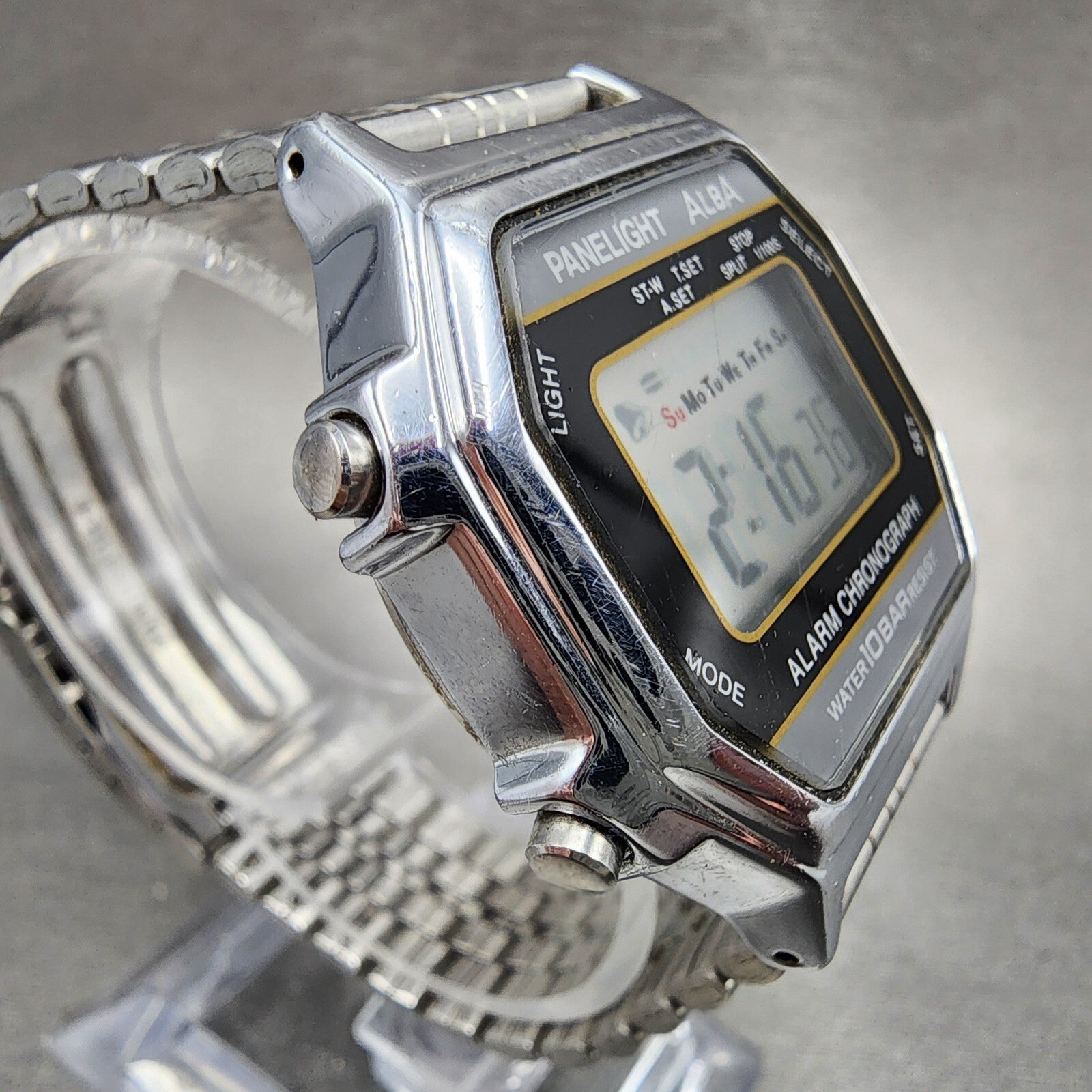 Seiko ALBA Digital Watch Men 36mm Silver Dial Alarm Chrono Y7354A00 New Battery4