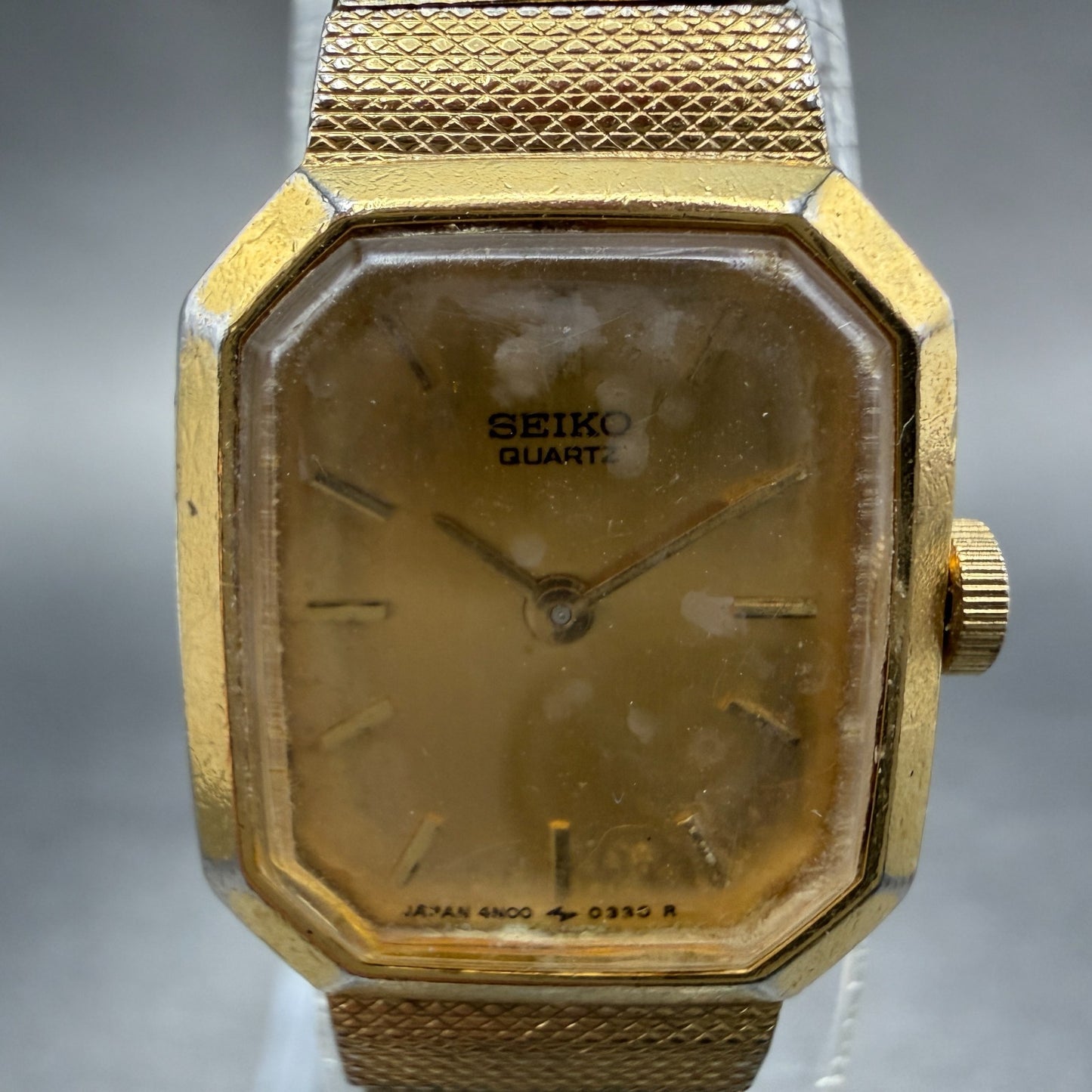Seiko Watch Women 17mm Champagne Dial Gold Tone Octagon 4N00-5139 New Batt VTG 31