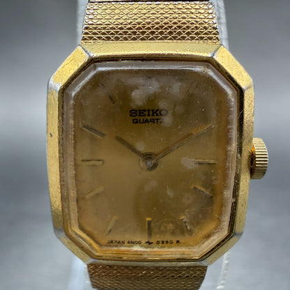Seiko Watch Women 17mm Champagne Dial Gold Tone Octagon 4N00-5139 New Batt VTG 31