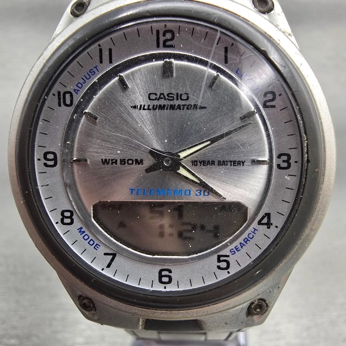 Casio Illuminator AW-80 Watch Men 40mm Silver Dial Silver Tone Daydate New BattH1