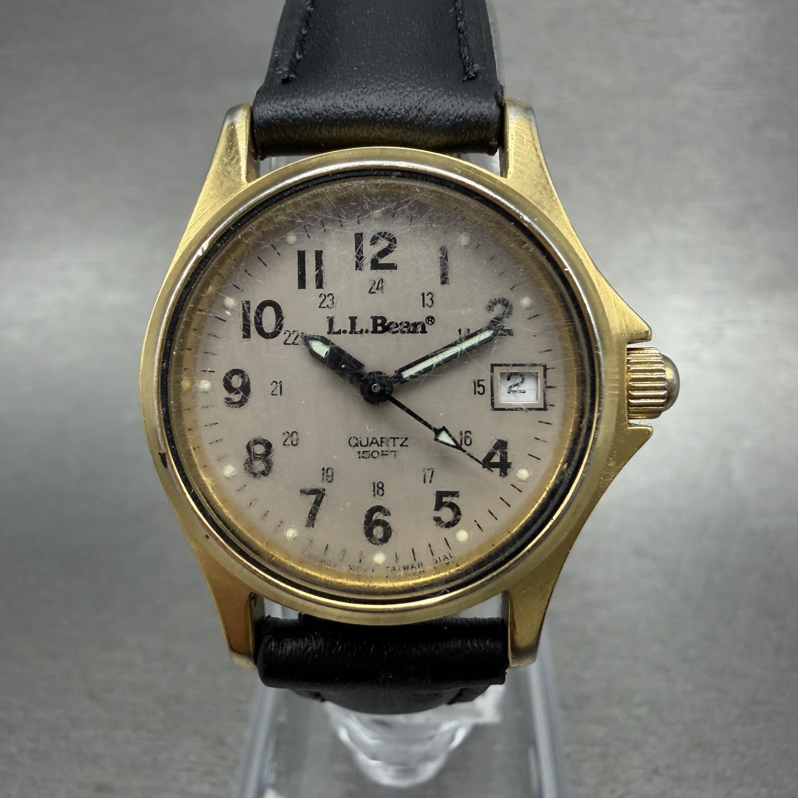 LL Bean Watch Women 27mm Gray Dial Gold Tone Date Round New Battery Vintage ABC0