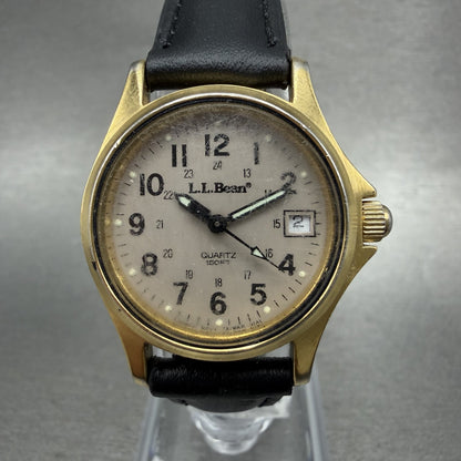 LL Bean Watch Women 27mm Gray Dial Gold Tone Date Round New Battery Vintage ABC0