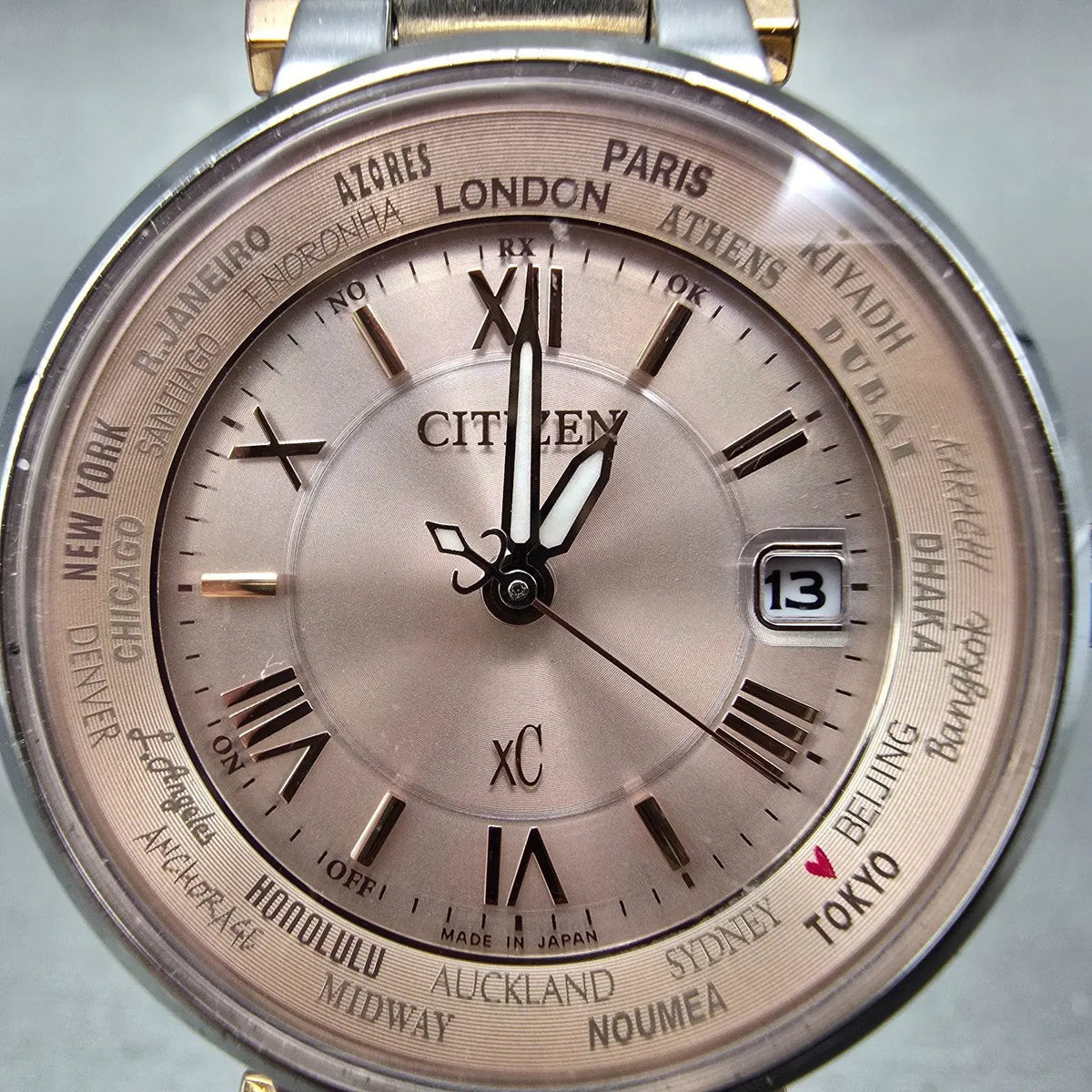 Citizen XC Watch Women 29mm Pink Dial Two Tone Date Atomic Solar Round PARTS2