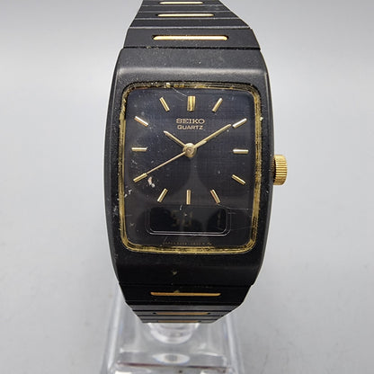 VTG Seiko Watch Women 22mm Analog Digital Black Gold Tone Rectangle New Battery