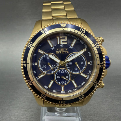 Invicta Specialty Chronograph Watch Men 45mm Blue Dial Gold Tone New Battery0