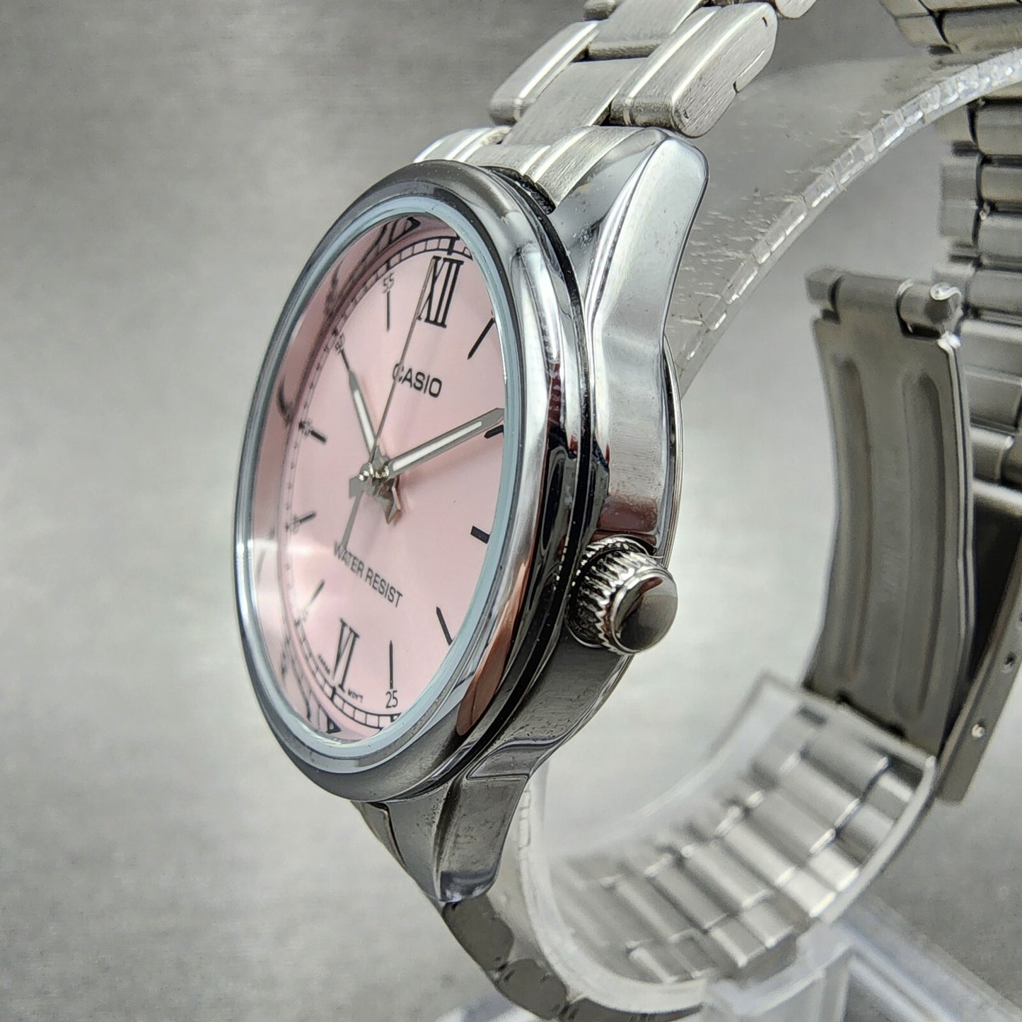 Casio Watch Women 28mm Pink Dial Stainless Steel Round LTP-V005 New Battery