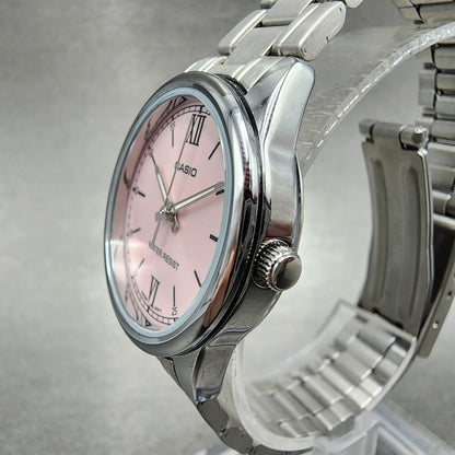 Casio Watch Women 28mm Pink Dial Stainless Steel Round LTP-V005 New Battery