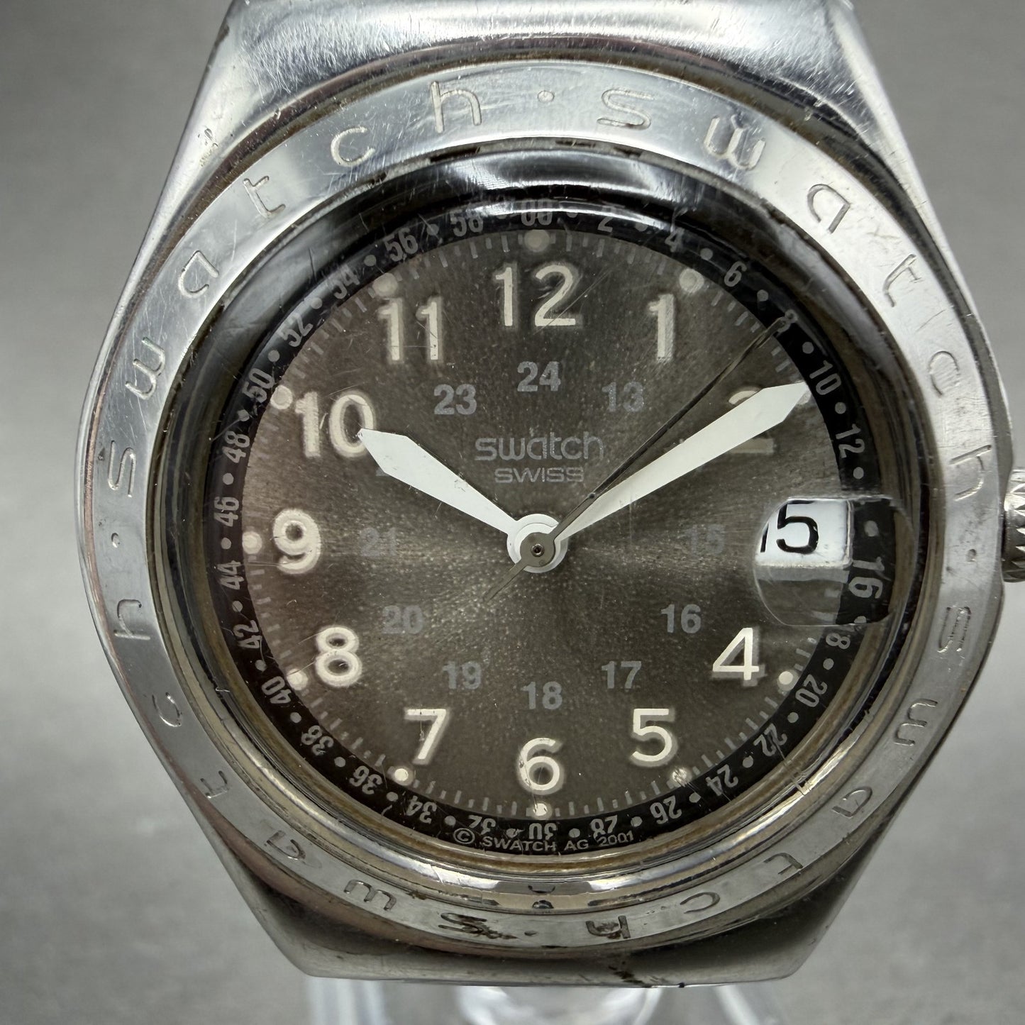 Swatch Irony Happy Joe Watch Women 33m Silver Dial Silver Tone Date Round Newbat1