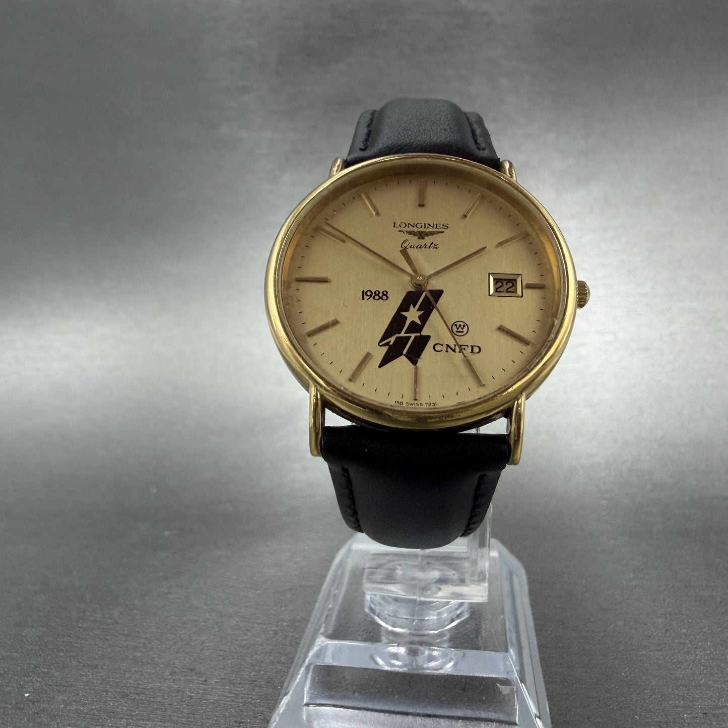 Longines Watch Men 33mm Gold Dial Gold Tone Date Round 7231 156 New Battery5