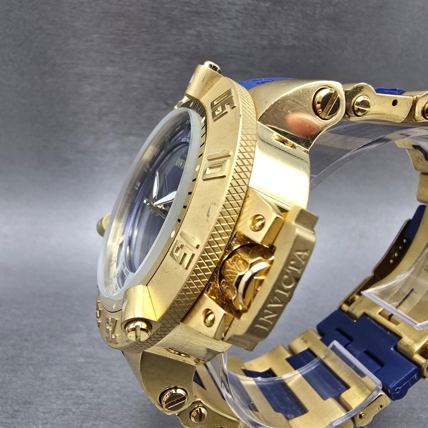 Invicta Sub Aqua Noma III Watch Men 50mm Blue Dial Gold Tone Date 6509 New Batt2