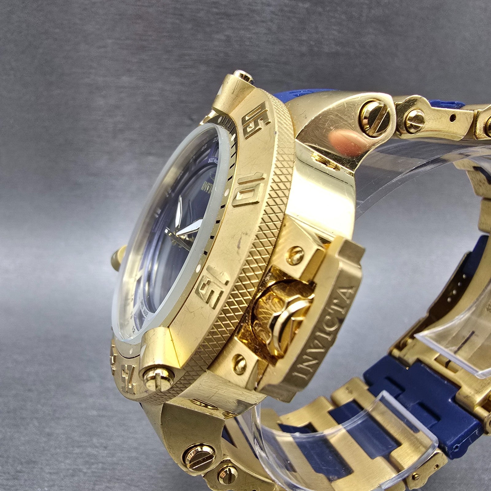 Invicta Sub Aqua Noma III Watch Men 50mm Blue Dial Gold Tone Date 6509 New Batt2